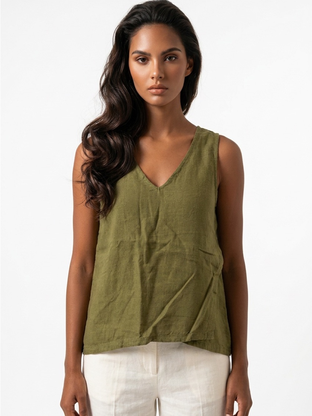 Sigrid Olsen Women’s Small 100% Linen Olive Green Sleeveless Wrap Tank Top